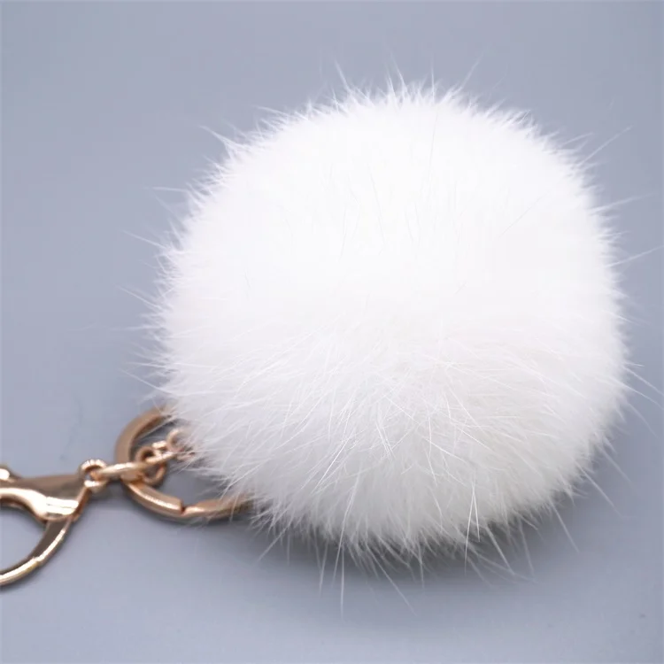 In stock rabbit fur pom pom ball keychain for fast delivery