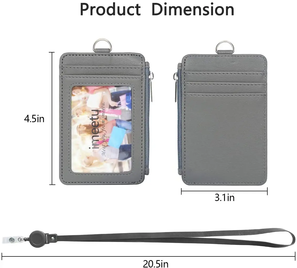 New ID Badge Holder Retractable Zip Lanyard With Leather card holder wallet customized