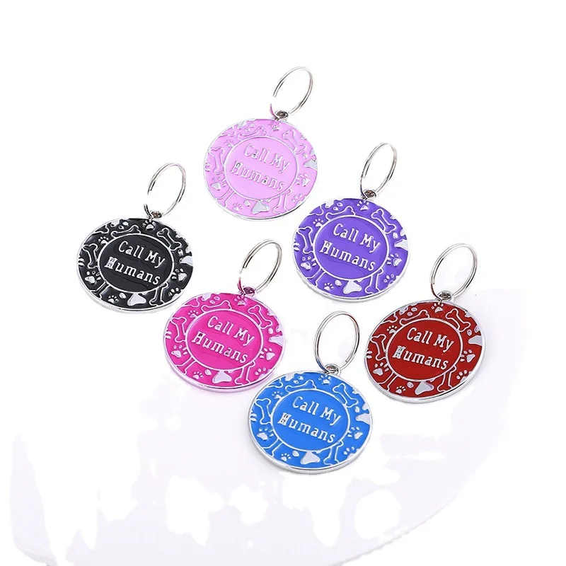 Factory wholesale printing collar zinc alloy engrave able dog tag Cute round hanging tag engraveable prevent loss qr code tag