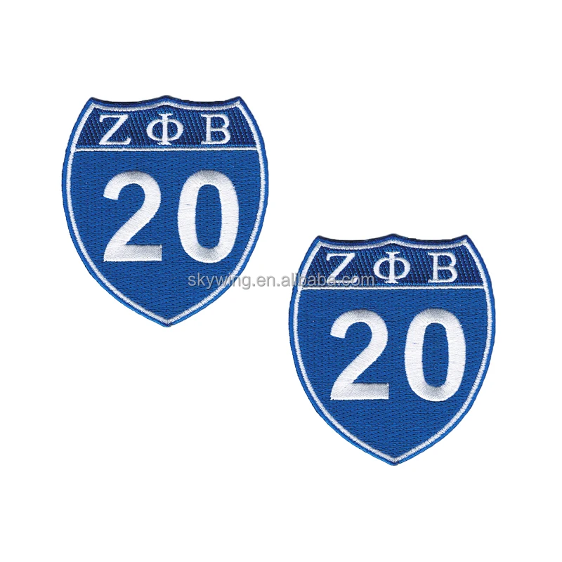Serises Stock Blue & White Embroidery Sorority Zeta Phi Beta 1920 Soror Zeta Crest Round Zeta Hand Sign Iron Patch for Jackets