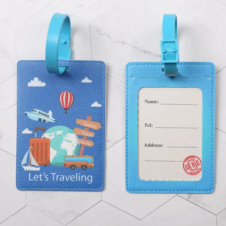 Creative World Map Luggage Identification Sublimated Logo PU Leather  Luggage Tags