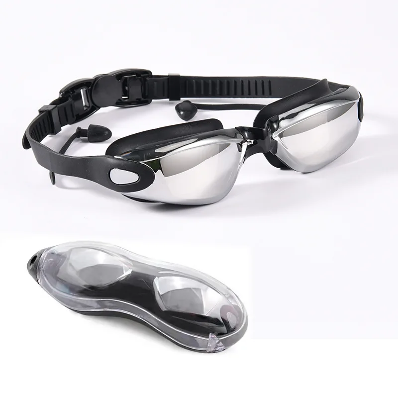 Anti Fog Custom Swimming Glasses Adult Plating Lens Silicone Swimming Adjustable Strap Goggles Earplugs