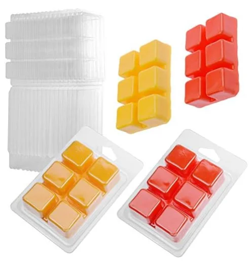 Wax Melt Packaging Molds 60 Pcs 6 Cavity Reusable Clear Plastic Clamshell Mould Cube Tray Clamshells for DIY Making Candle Soap