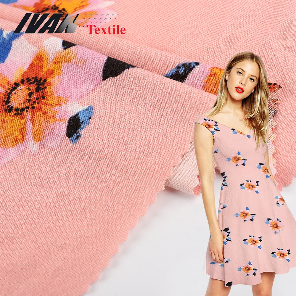 Wholesale custom printed 96% viscose 4% spandex floral knitting cloth stretch fabric for women dress