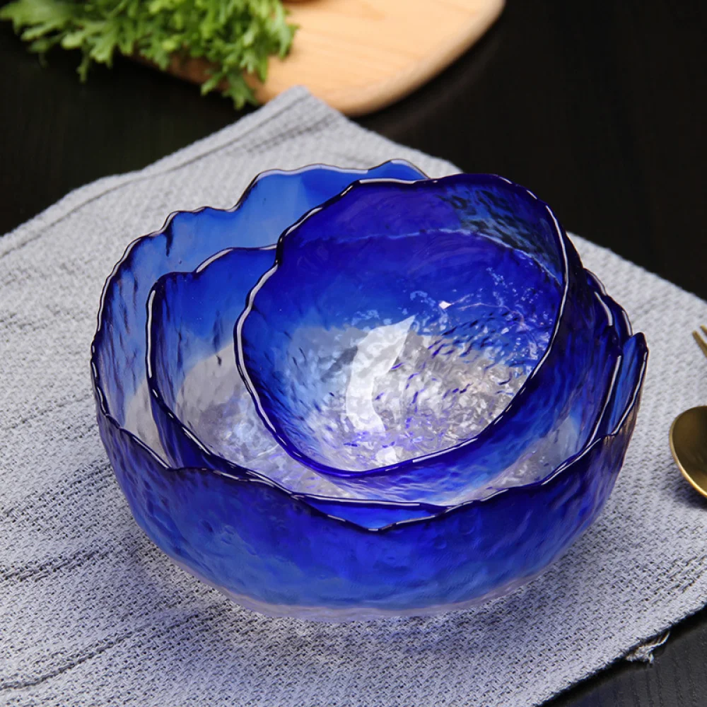 Customized Color Household Irregular Large Size Vegetable Salad Glass Bowl Fruit Service