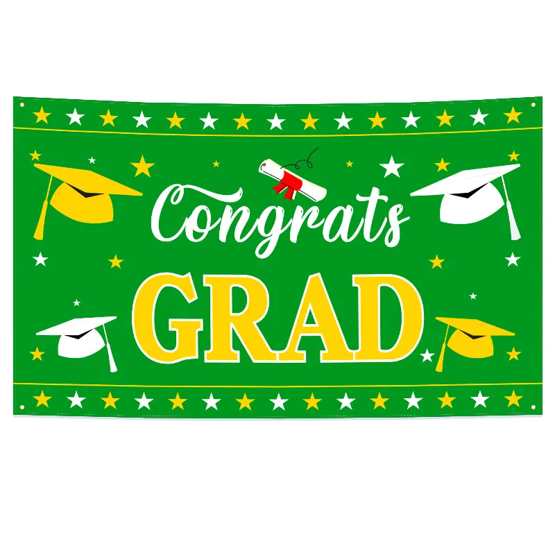 New Design Polyester Wall Hanging Large Congratulates grad banner green For Graduation Theme Party Celebration