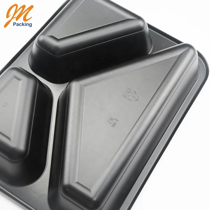 Custom black 3 compartment cpet airline tray in dongguan