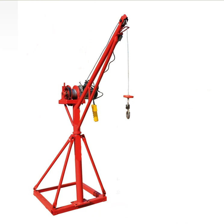 
800kg mini building crane with electric winch hoist 500kg out door crane 360 degree rotation crane with electric wire rope hoist 