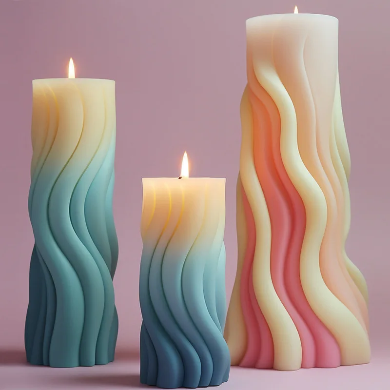 New Spiral Cylindrical Wave Column Mold Design Wave Scented Candles Silicone Mold DIY Cake Tools Home Decor Decoration Mouldings
