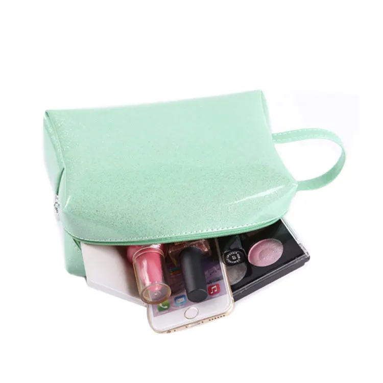 High Quality Women Portable Travel Toiletry Bag PU Cosmetic Makeup Pouch Patent Leather