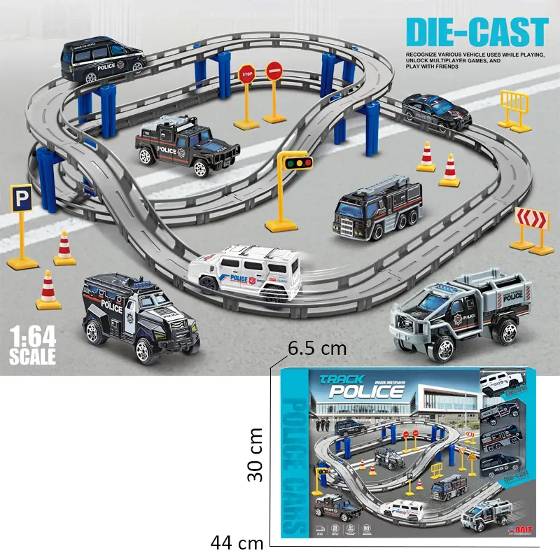 Racing track slot toys children electric die cast police car toy track for kids