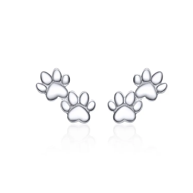 
Newest Girls 925 Sterling Silver Cat Pet Footprint Dog Paw Stud Earrings 