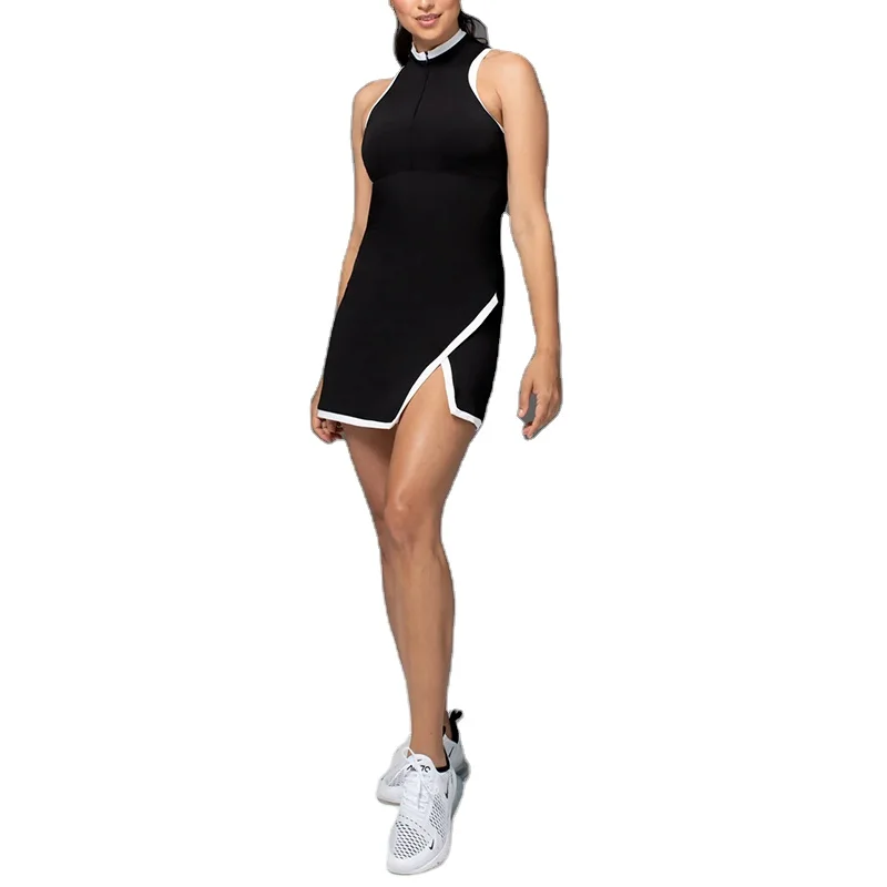 Fashion Sportswear Wear Split Front Golf Skirt With Invisible Front Zipper Splice Tennis Dress