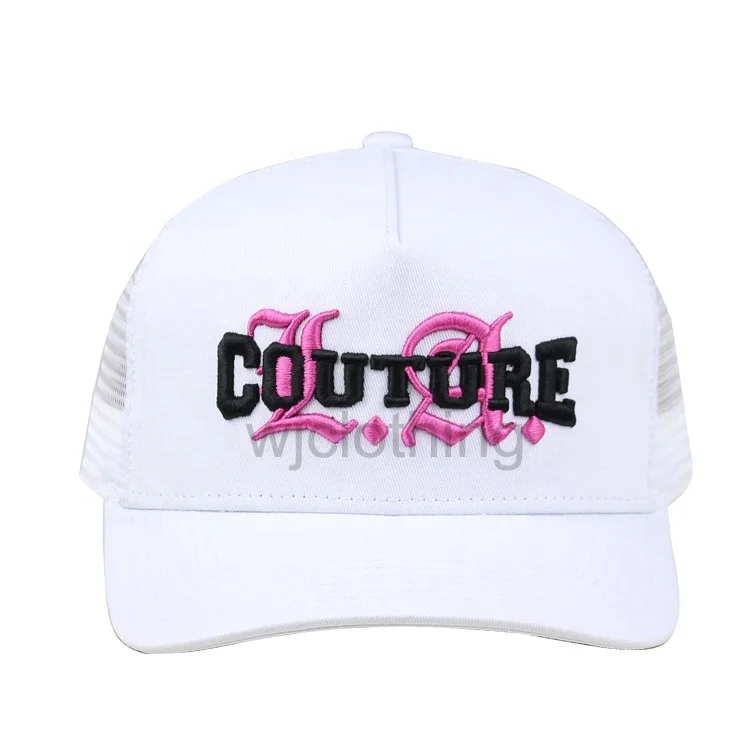 Low profile 5 panel custom embroidery white trucker hat
