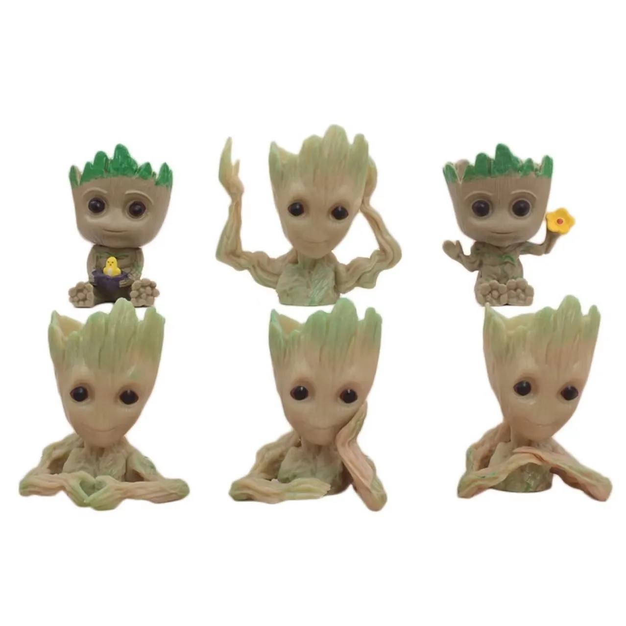 HY2 Cute Green Plants Flower Pot Pen Pencil Holder Treeman Baby Groot Flower Pot Groot Succulents Planter Hero Model Tree Man