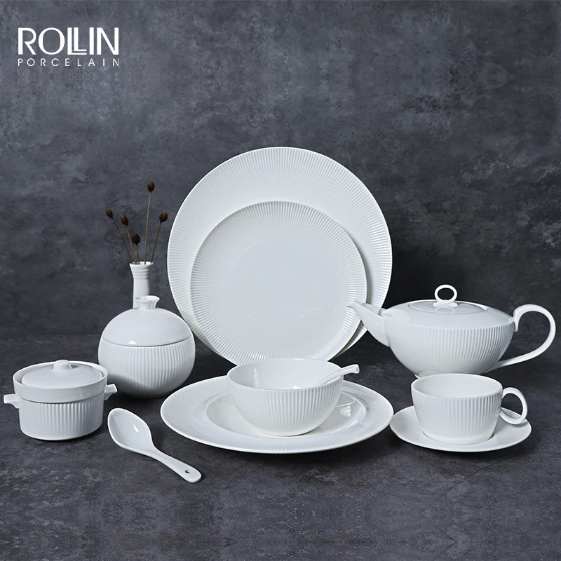 Restaurant Five Star Hotel Ceramic Dishes Plates Set Wholesale New Bone Dinner Plates Set Bone China Dinnerware Sets