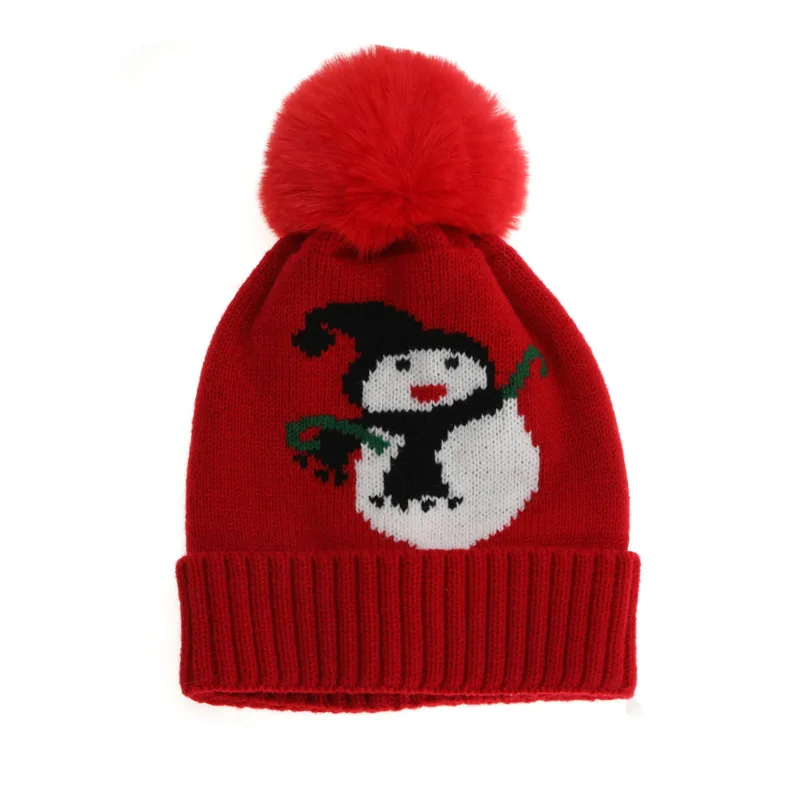Wholesale Quality kids christmas hats Winter hat custom logo christmas knitted pom beanie hat