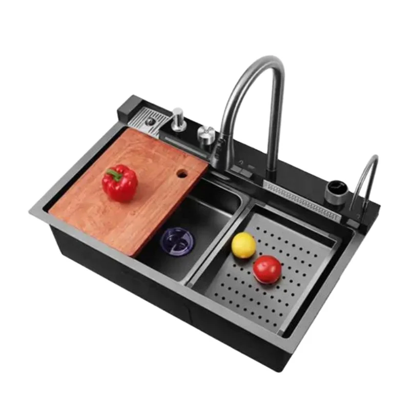 304 mixer waterfall drain gold bowl organizer stainless steel kitchen sink