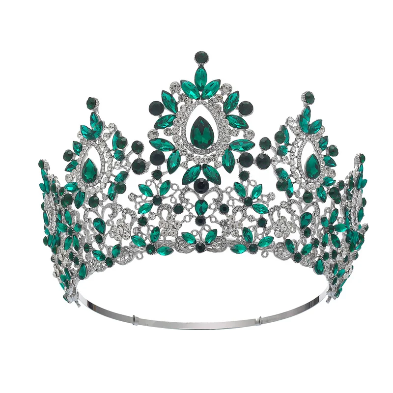 New style big round green rhinestone pageant crown luxury queen crown tiara