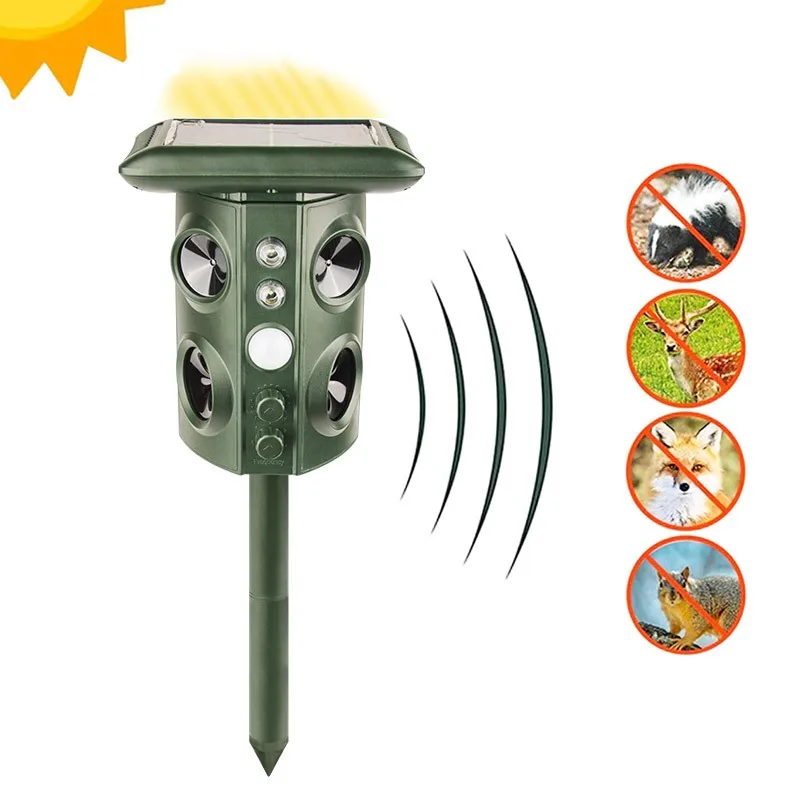 
Pest Repeller Solar Ultraon Dog Bird Cat Raccoon Repel PIR Motion Activated Ultrasonic Animal Quality Outdoor Rechargeable DC 5V 