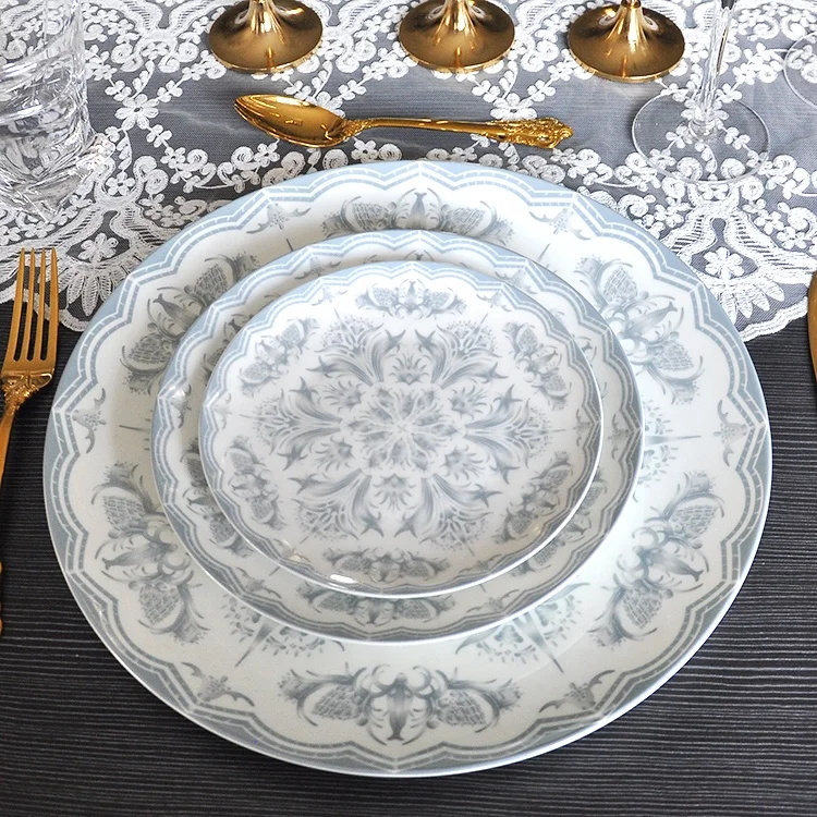 Wedding decoration grey ceramic dinner plates bone china dinner set tableware manufacturer