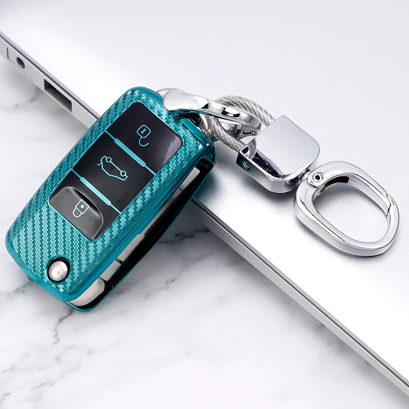 Carbon fiber car key protection Cover fit for Volkswagen Flip Key Fob Case for VW Jetta Passat Golf Beetle Rabbit Car Key Holder