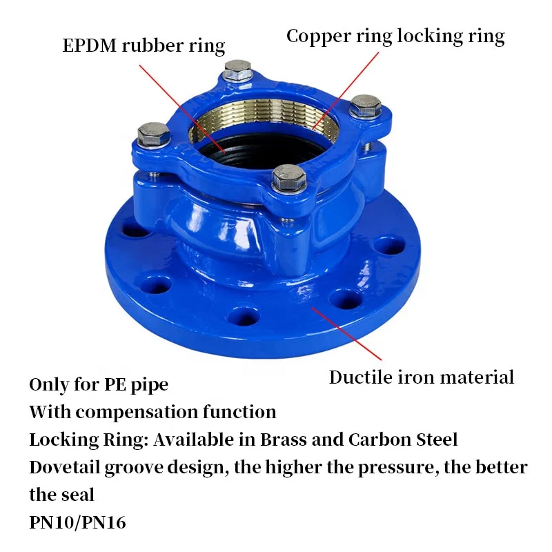 Corrosion Resistance En 545 Ductile Iron Flange Adaptor Universal Coupling Wide Range Flange Adapter Hexagon Spray Paint 3 Years