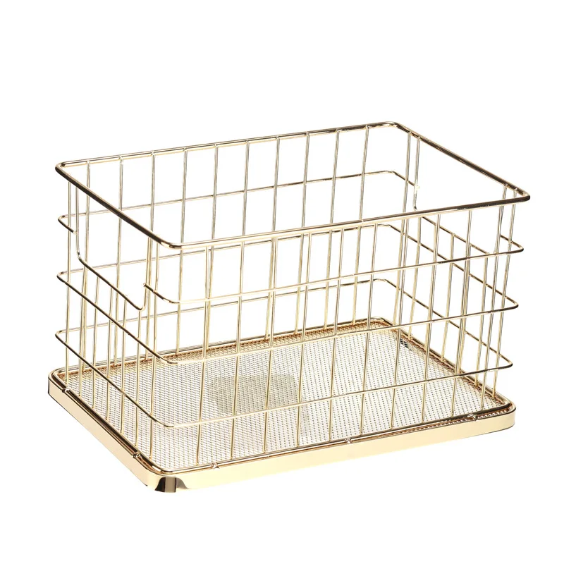 Rose Gold Metal Wire Storage Basket Organizer Bin Desktop Baskets Fruit Basket for Kitchen Cabinet Freezer Bedroom Bathroom