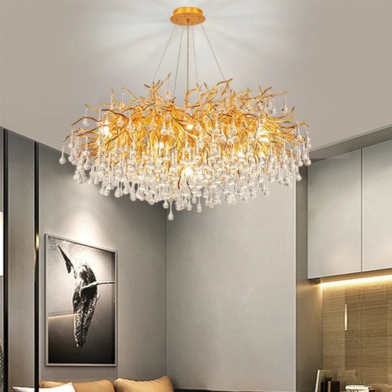 Luxury Nordic Modern Crystal  LED Home Twigs Branch Lobby Dining Room Living Room Ceiling Chandelier Pendant Lights Lamps