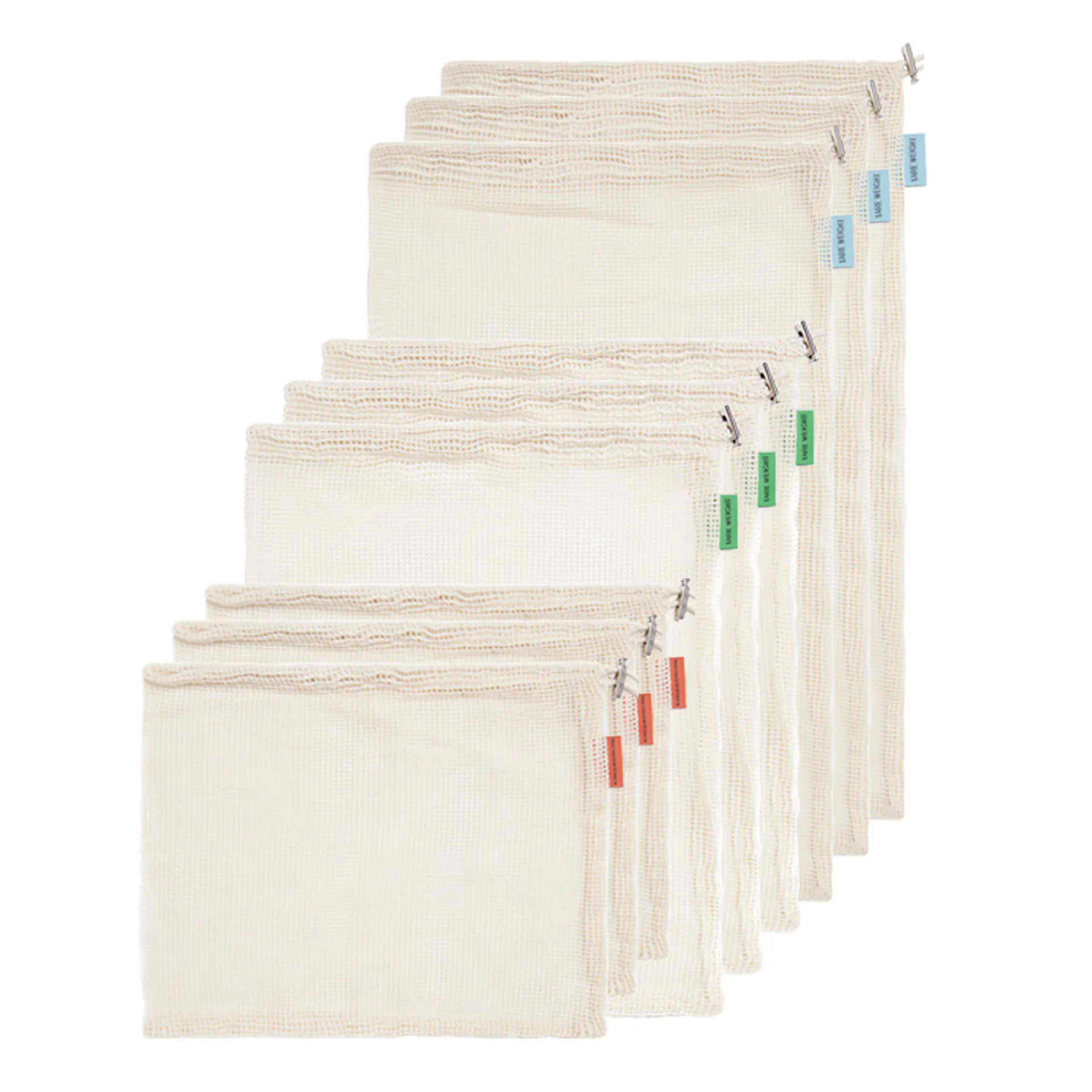 Organic cotton drawstring bag supermarket fruit shopping bags 1set 9PCS potato egg storage bag