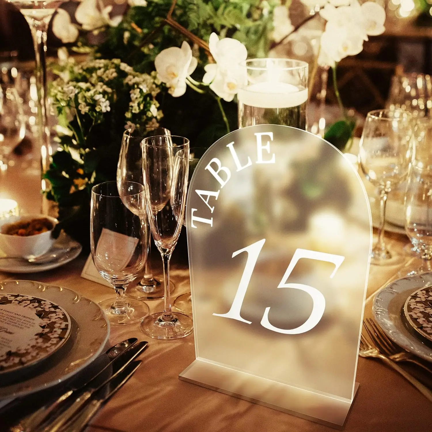 Custom Arch Shape Design Party Wedding Reception Anniversary Event Clear Acrylic Table Numbers 1-20 with Display Stand