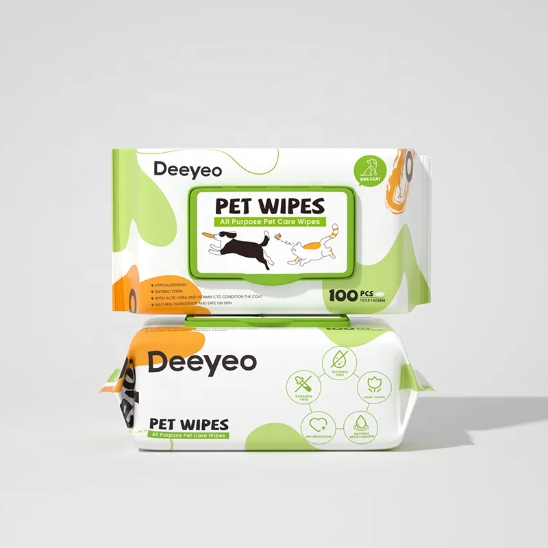 100pcs Organic Dog Paw Ear Eye Clean Grooming Biodegradable Bamboo Pet Tissue Puppy Wet Wipe for Cat