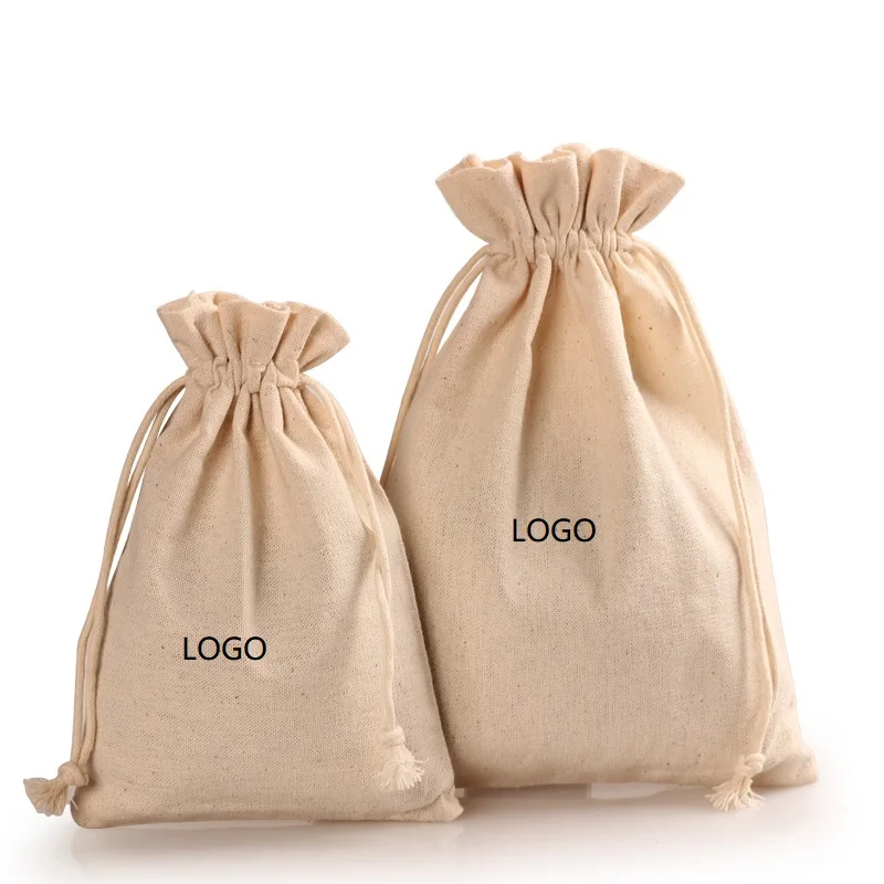 Custom Eco Friendly Muslin Cotton Pouch Promotional Cloth Canvas Drawstring Gift Bag With Logo