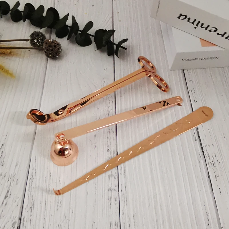 Hot sell new design good quality rose golden electroplating stainless steel candle extinguish tools set