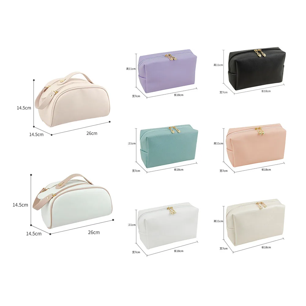 Make-Up Waterproof Pu Leather Organiser Recycled Zipper Cosmetic Promotion Beach Makeup Bag Solid Wallet Packing Pouch For Lady