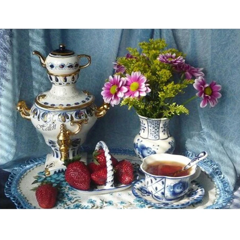 
Diy Diamond Painting Strawberries Tea Sets Art Gifts Diamond Embroidery Kit and Ceramic Modern Home Decor Canvas Offset Printing 