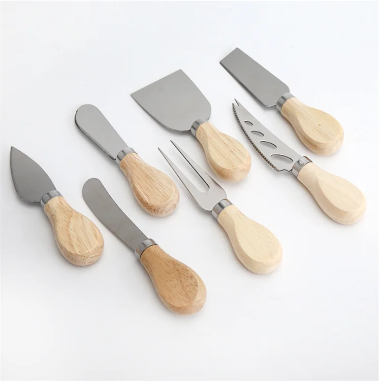 Oaky handle Cheese knife set stainless steel cheese knife set 4 pieces pizza knife