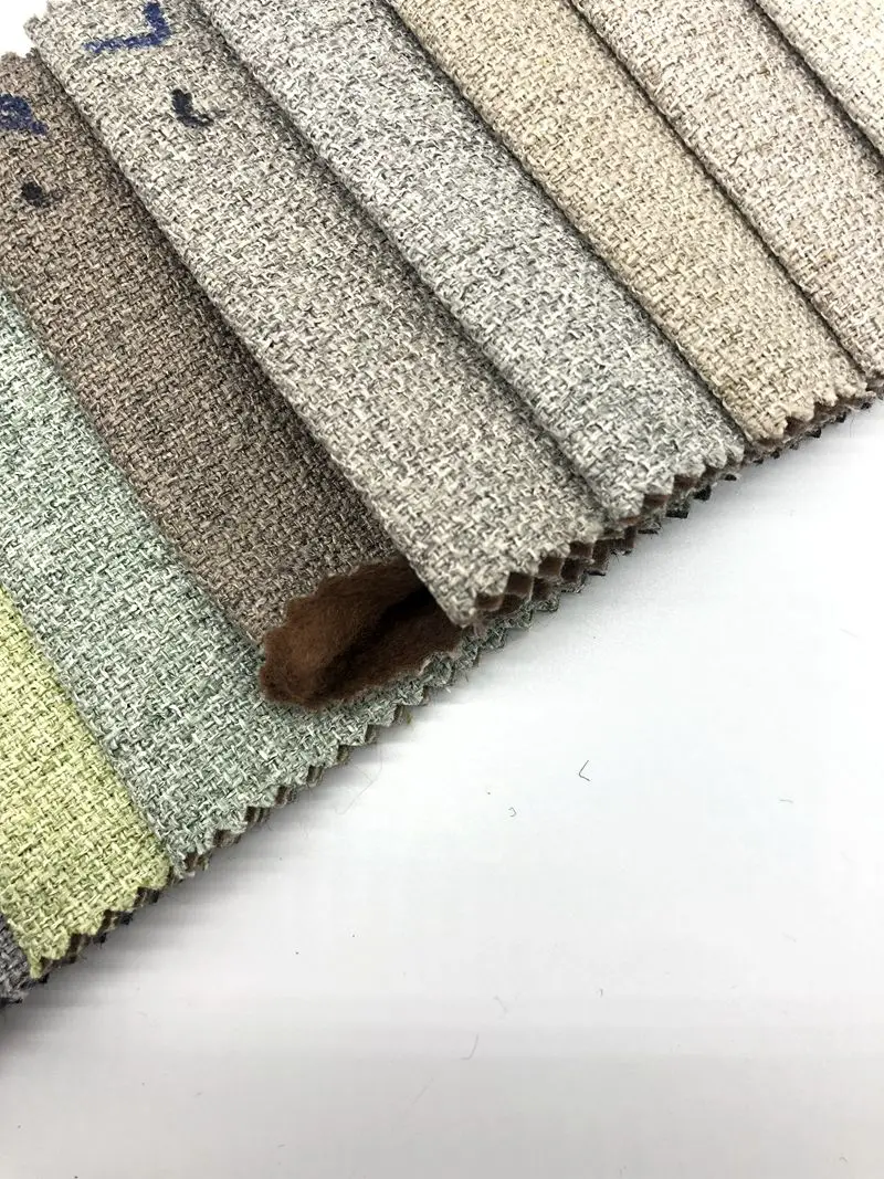 Low moq  nonwoven backing  ready goods textured weave upholstery felt linen look fabric
