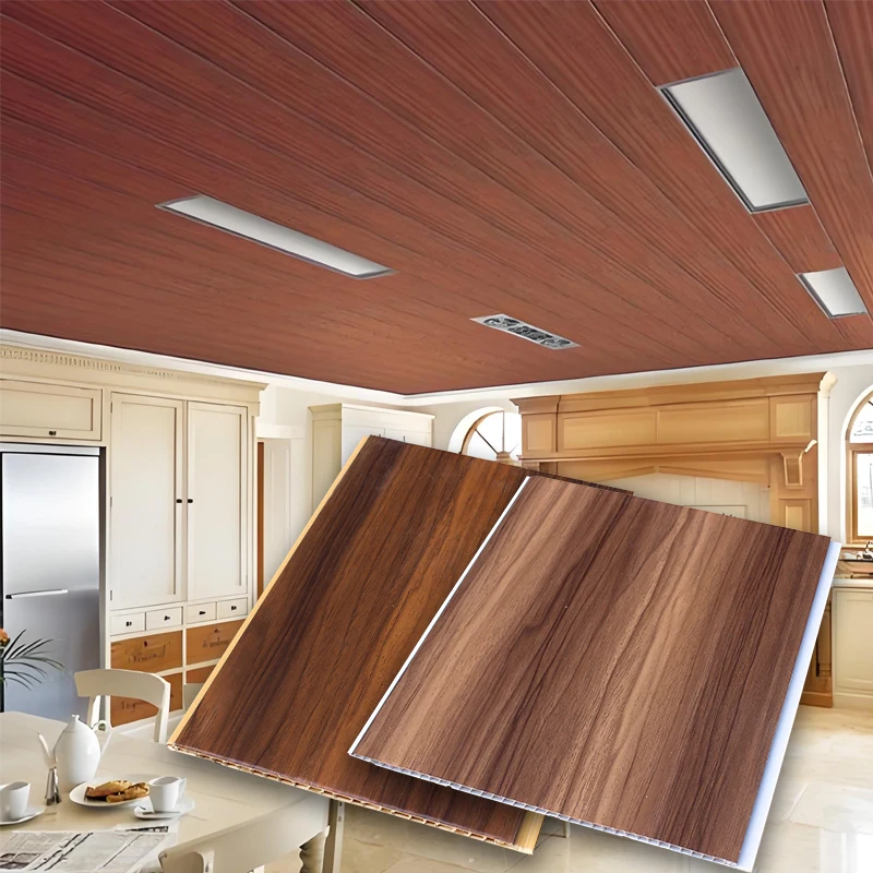 Soundproof Simple Design 6-10mm Thickness Wood Grain Hot Stamping PVC Ceiling for Interior