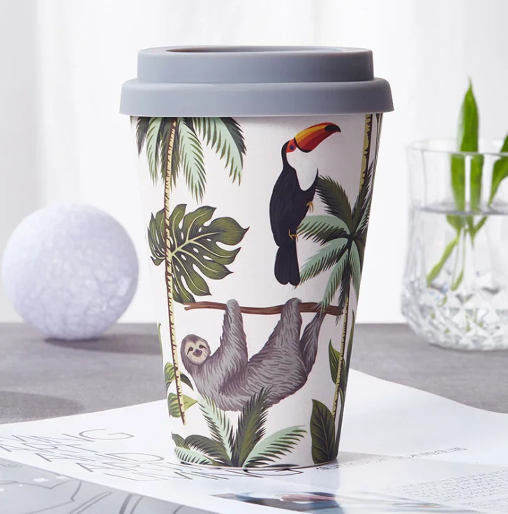100% natural biodegradable custom eco friendly keep takeaway  bamboo fiber reusable coffee cup to go with bamboo lid