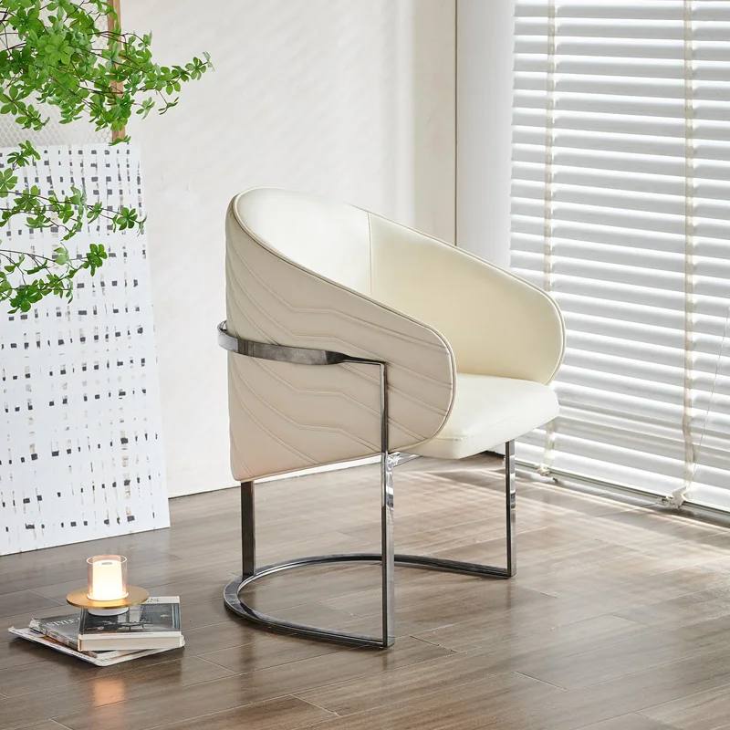 Modern nordic designer armchair dining room side chairs club leather and metal gold stainless steel legs high end dining chair