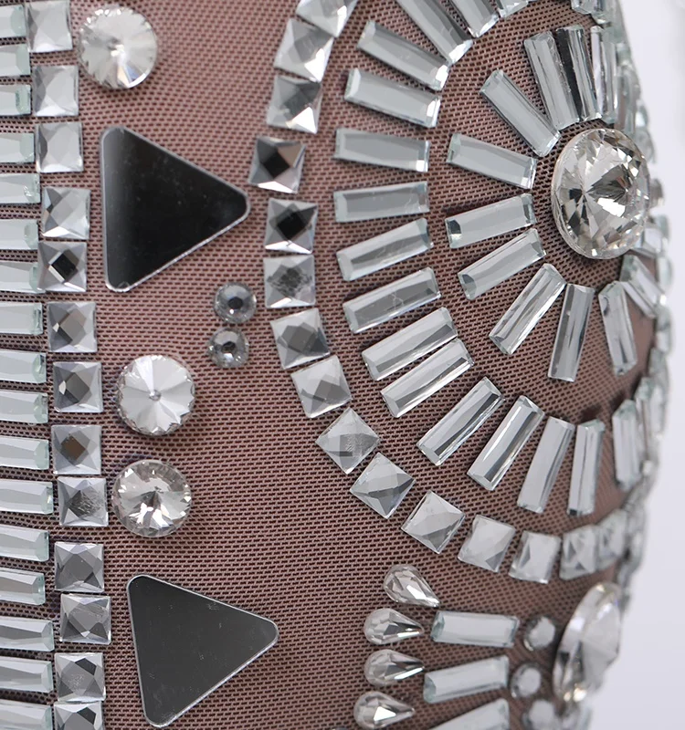 Женский модный клубный комбинезон, сетчатый сексуальный женский костюм, блестящий кристалл, бриллиантовый эластичный боди, костюм для вечеринки