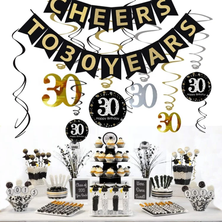 
Cheers to 30 40 50 Years Gold Glitter Banner For Adult Birthday Party Decorations 