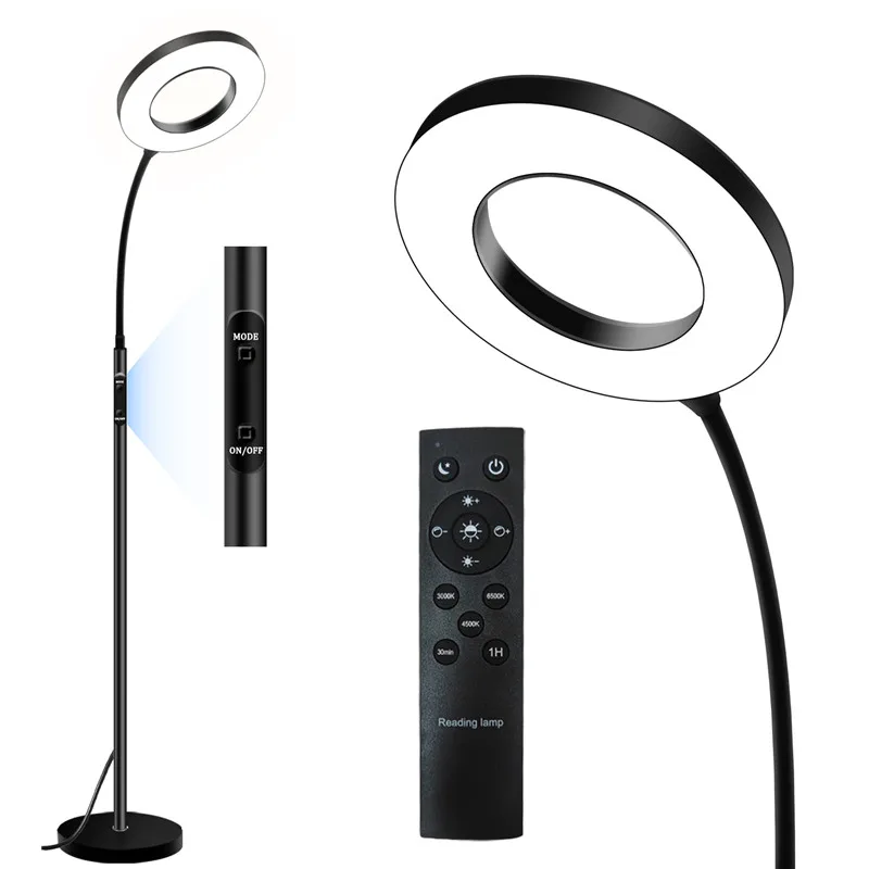 12W Ra80 Long Lifespan AC100-240V 2700-6500K Adjustable Ring LED Gooseneck Floor Lamp for Indoor Living Room