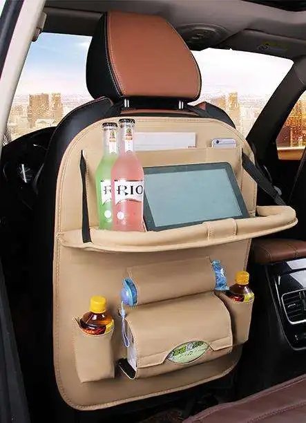 Multi-functional Car Waterproof PU Leather Backseat Foldable Car Back Seat Organizer with Tray Table