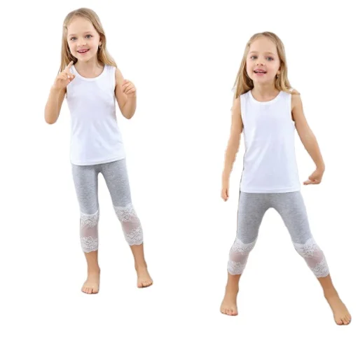 Summer Girls Leggings Modal children lace stitching capri pants for girl Candy colored Girls trouser