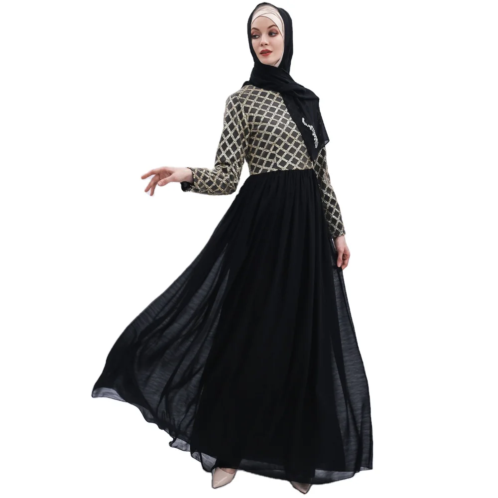 
Womens chiffon maxi long islamic dress turkey sequences embroidery fashion abaya 