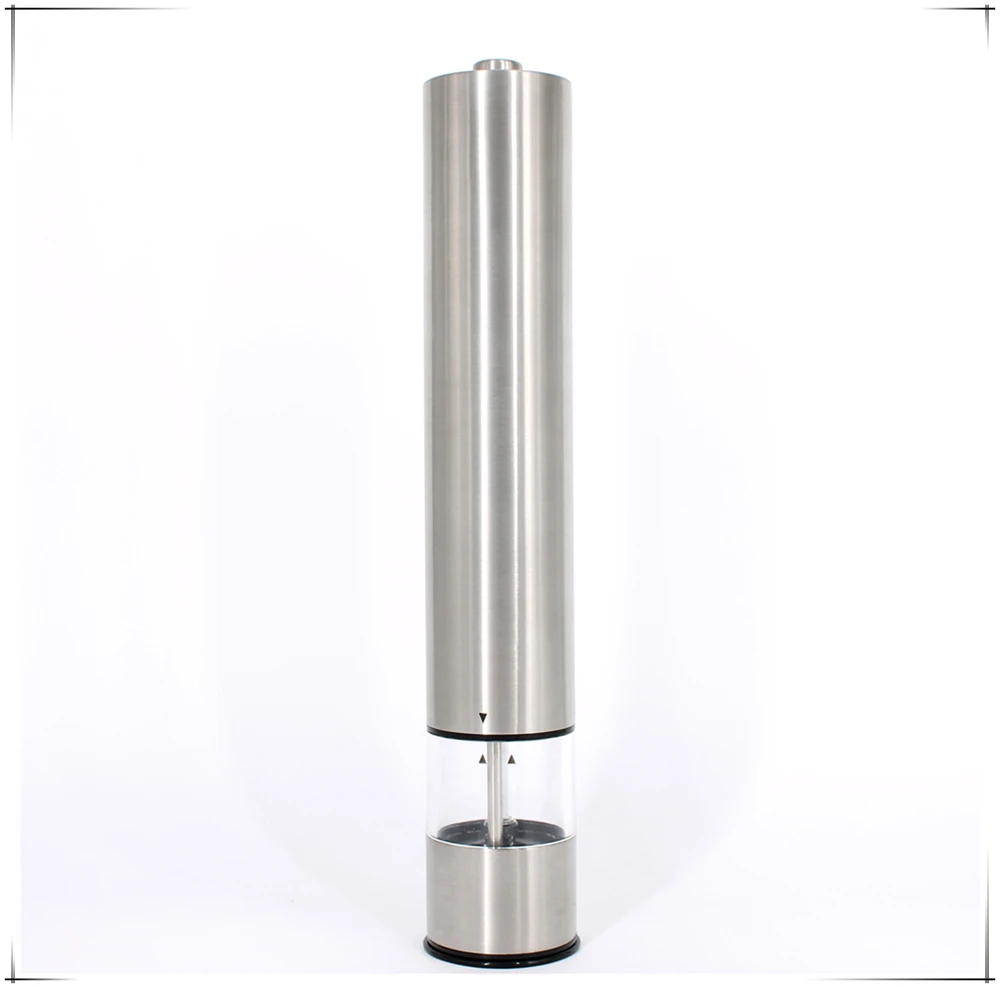 Electric Tall Stainless Steel Salt and Pepper Mill Grinder with Flat Head LFGB CE RoHS Approved for Home Use