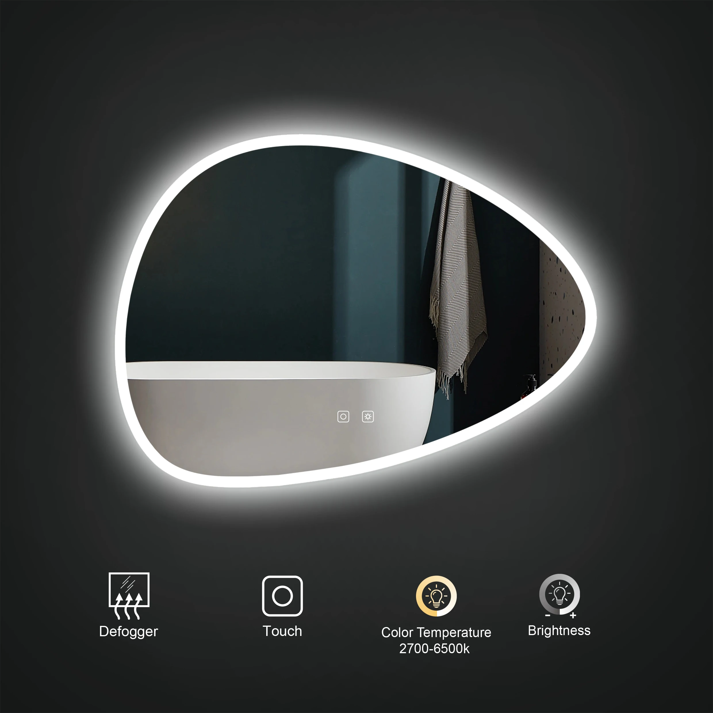 Modern Bathroom LED Smart Mirror Wall-Mounted Irregular Hanging Makeup Mirror Bright LED Light Waterproof Decorative Bathroom
