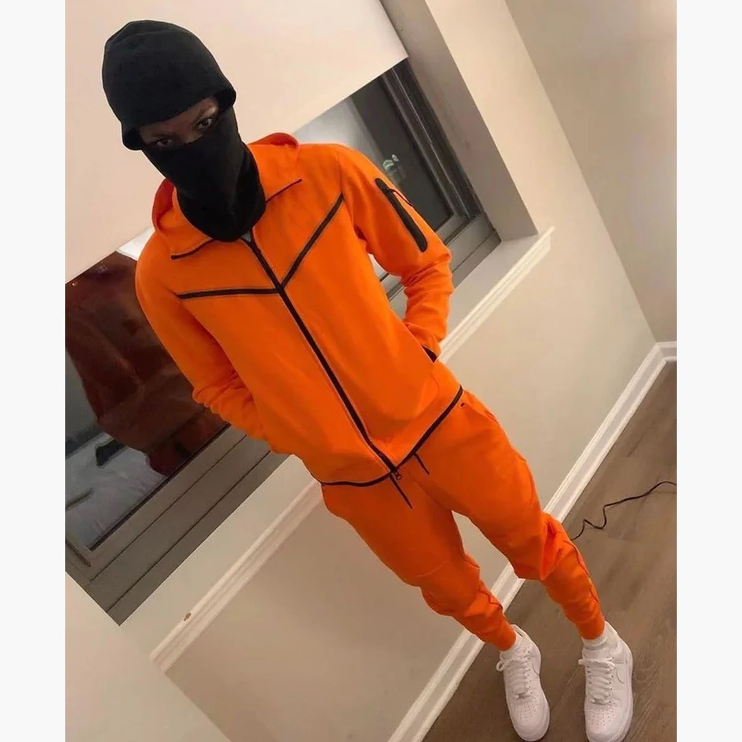 2022 100% Cotton Tech Fleece Customized luxury Brand Sport men Sweatsuit 2 pcs jacket with pant Jogging suit